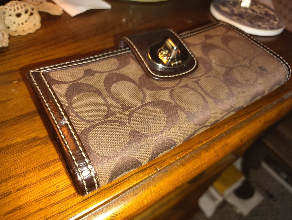 COACH Monogram Signature Brown Fabric Leather Wallet