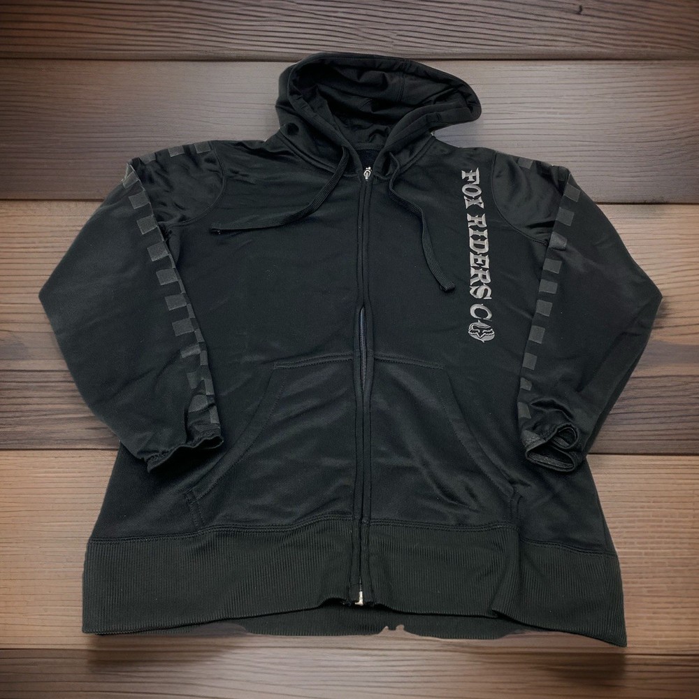 Vintage Y2K Fox Riders Womans L Large Solid Black Full Zip Pocket Hoodie