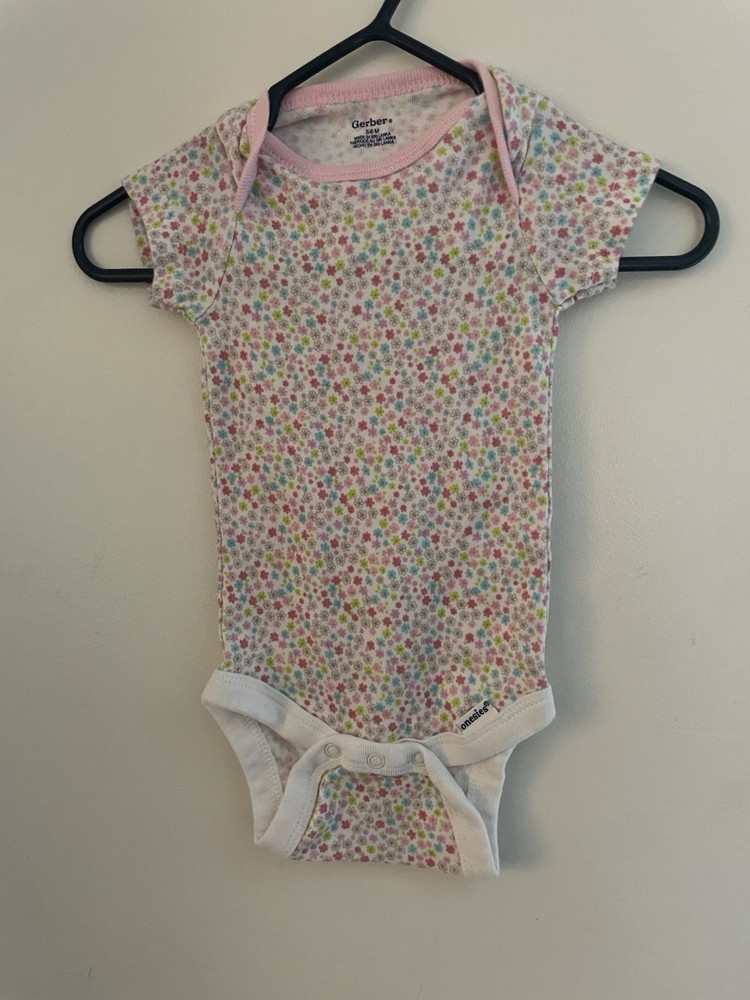 Gerber Baby Girl Colorful Floral 100% Cotton Short Sleeve Onesie White Pink 3-6M