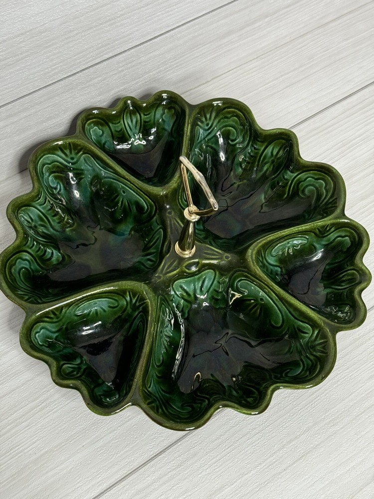 Vtg Maddux of California 3211 Pottery Relish Tray MCM USA Blue Green Drip Glaze