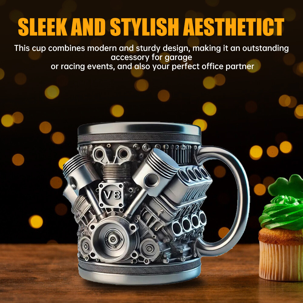 Mechanical V6 Engine Art Mug Decoration for Car Enthusiasts