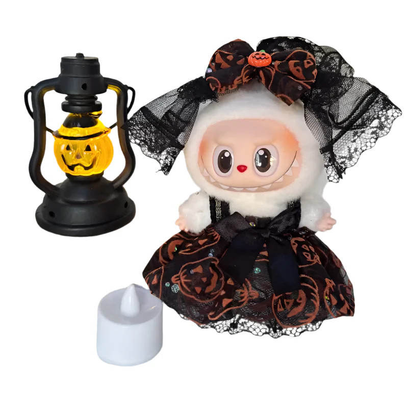 17cm Labubu Halloween Witch Lamp Doll Outfit Set with Dresses & Accessories