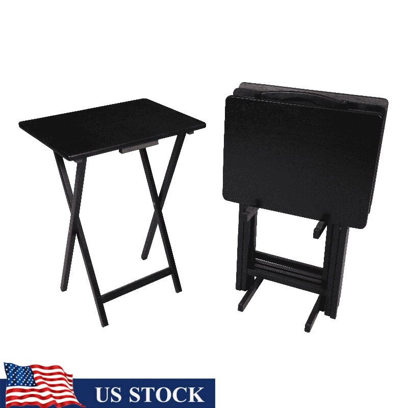 5-Piece Space-Saving Folding Tray Table Set with Storage Rack for Compact Living