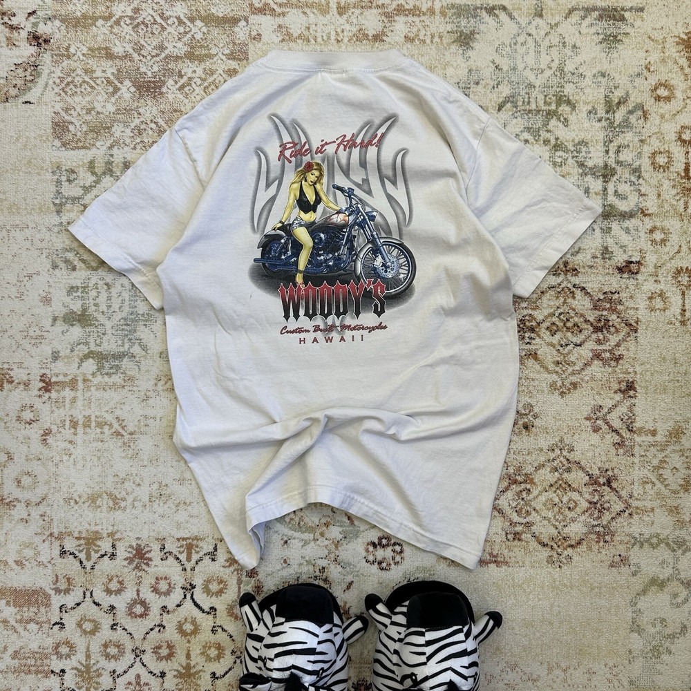 Vintage T-shirts Woody’s Hawaii Joke Y2K 00s USA Used  Moto Ride It Hard
