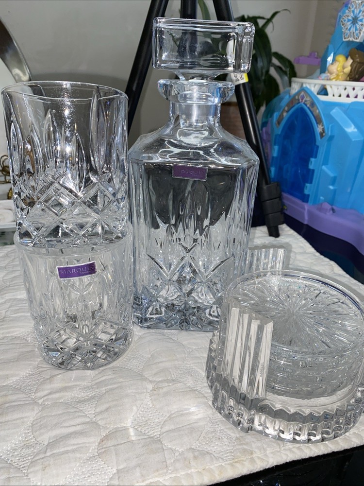 Marquis Waterford Crystal Glasses and Decanter Set for Liquor Storage