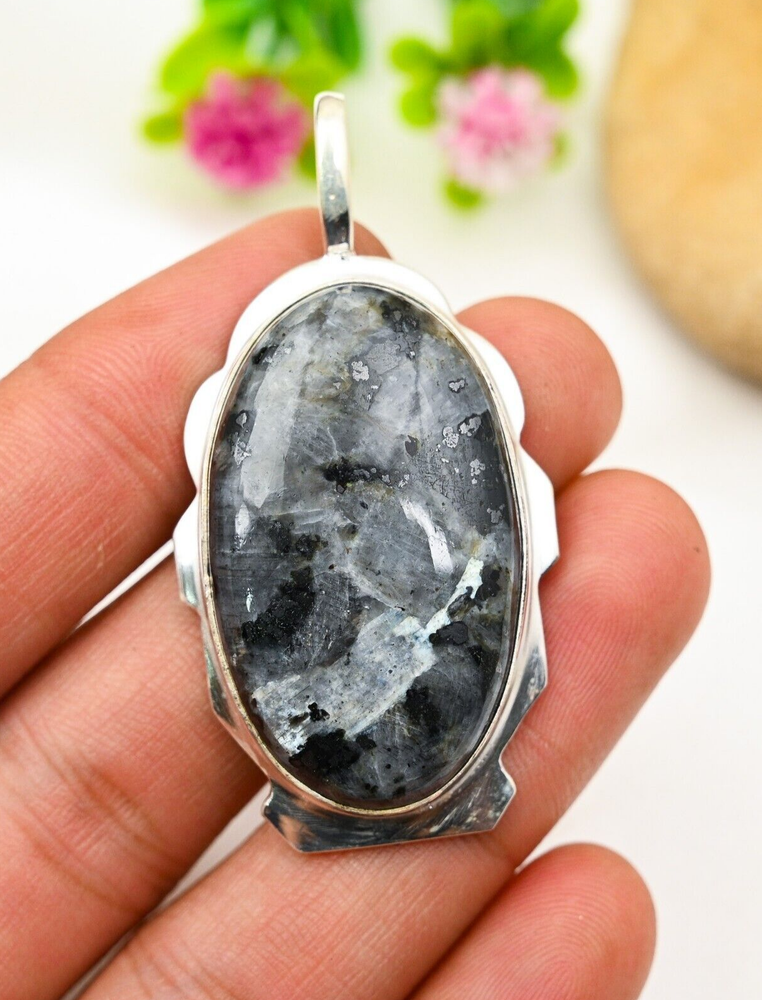 Larvikite Gemstone Pendant in 925 Sterling Silver Handmade Jewelry Gift
