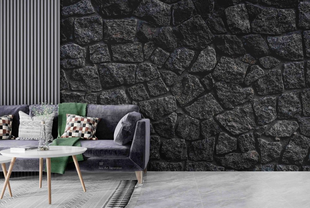 3D Black Stone Wall Texture Wall Murals Wallpaper Murals Wall Sticker