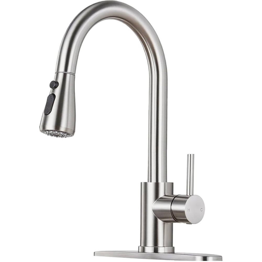 Brushed Nickel Kitchen Faucet Sink Mixer Faucet Pull Down Sprayer Single Handle