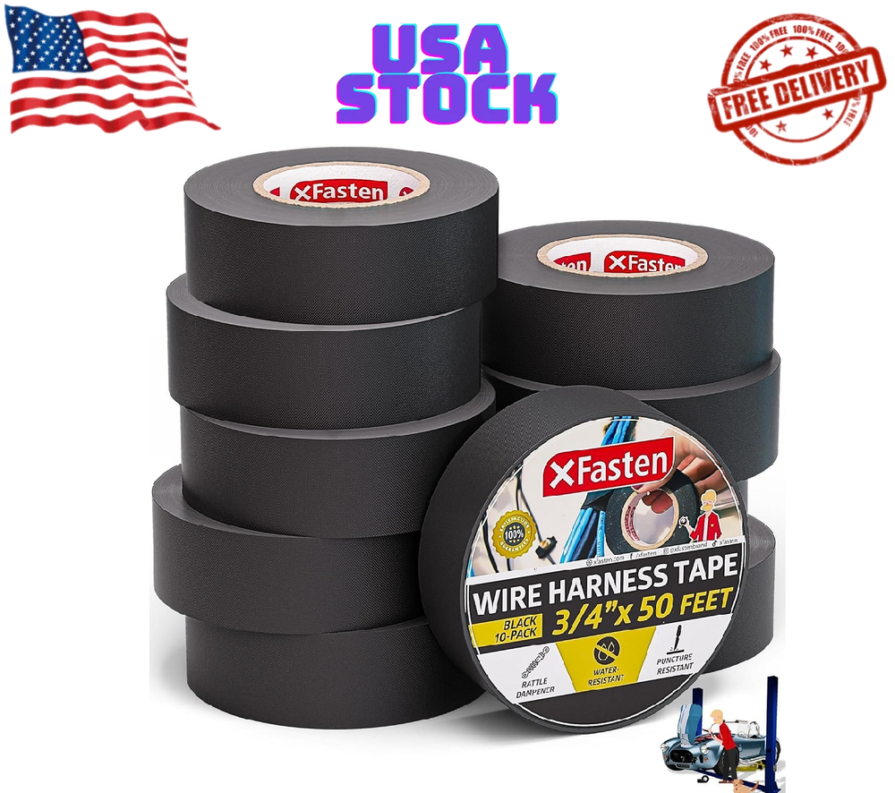 Xfasten Wire Harness Tape 3/4 X 50ft Electrical Auto Wiring Cloth Loom 10 Rolls