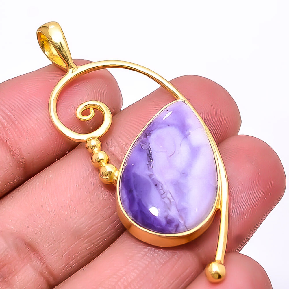 Bertrandite - Tiffany Stone Gold Plated 925 Sterling Silver Pendant 2.11