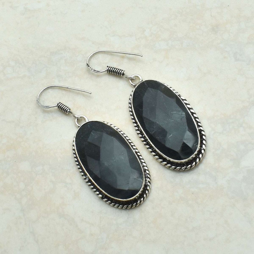 Black Onyx Gemstone Handmade Drop Dangle Earrings Jewelry 1.92