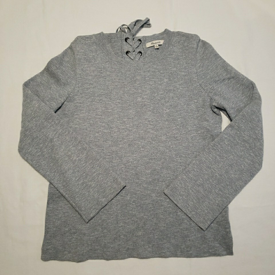 Madewell Women's Sweater Bell Sleeves Lace-Up Back Grey Sweater Size S