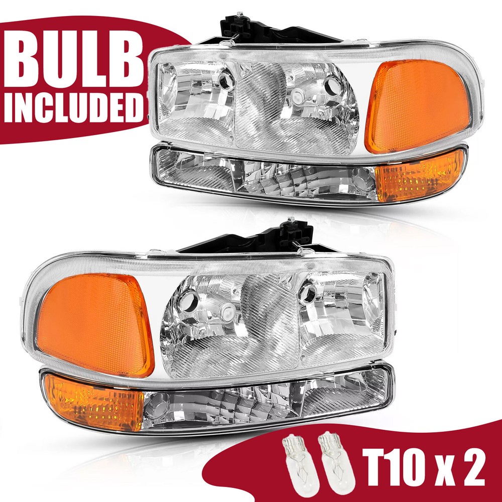 Headlights + Bumper Lamps For GMC Sierra 1500 2500HD 3500 Yukon 1999-2007