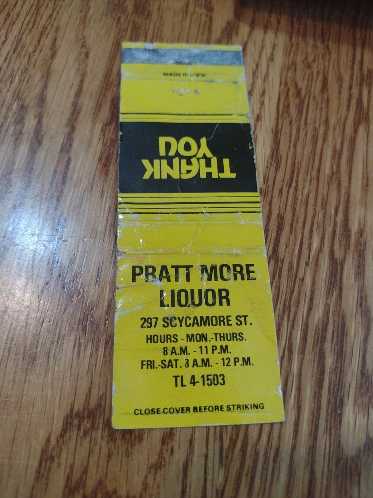 . Matchbook Cover: PRATT MORE LIQUOR  .   MB184