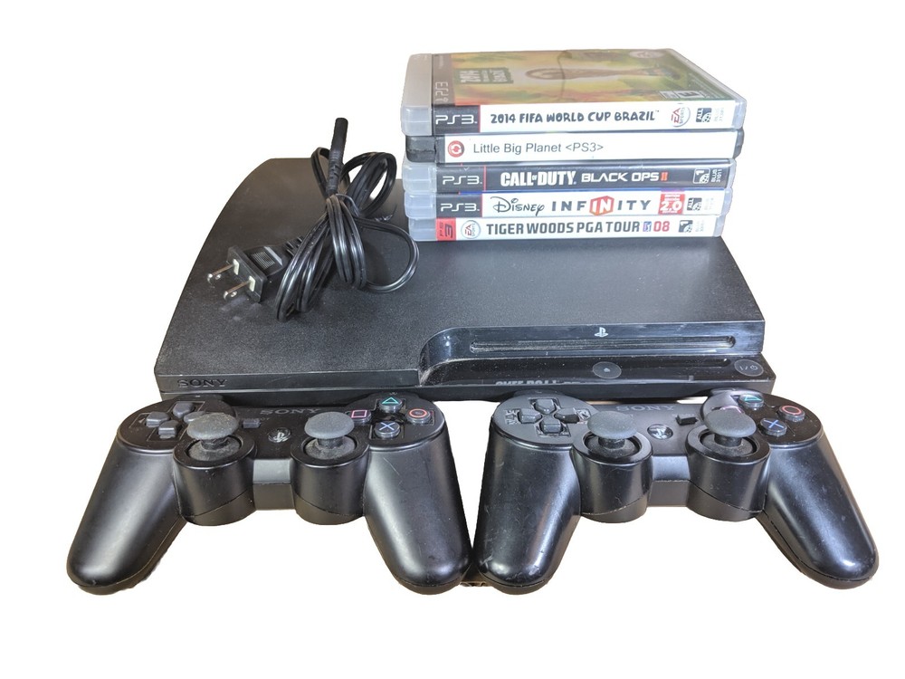 Sony PS3 Slim CECH-3001B Bundle with 2 Controllers and 5 Games Including Black Ops 2