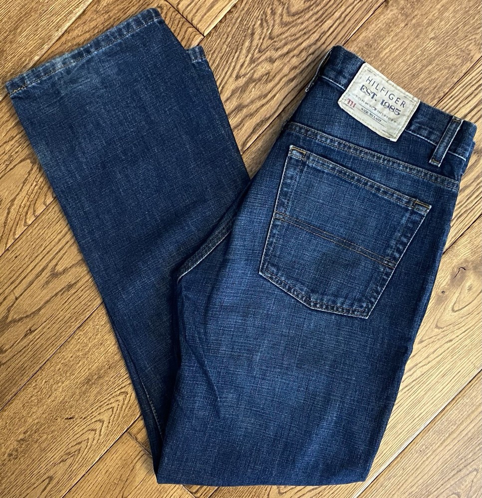 Tommy Hilfiger Men's Custom Straight Fit Jeans 30x30 Dark Wash Zip Fly Runs Large