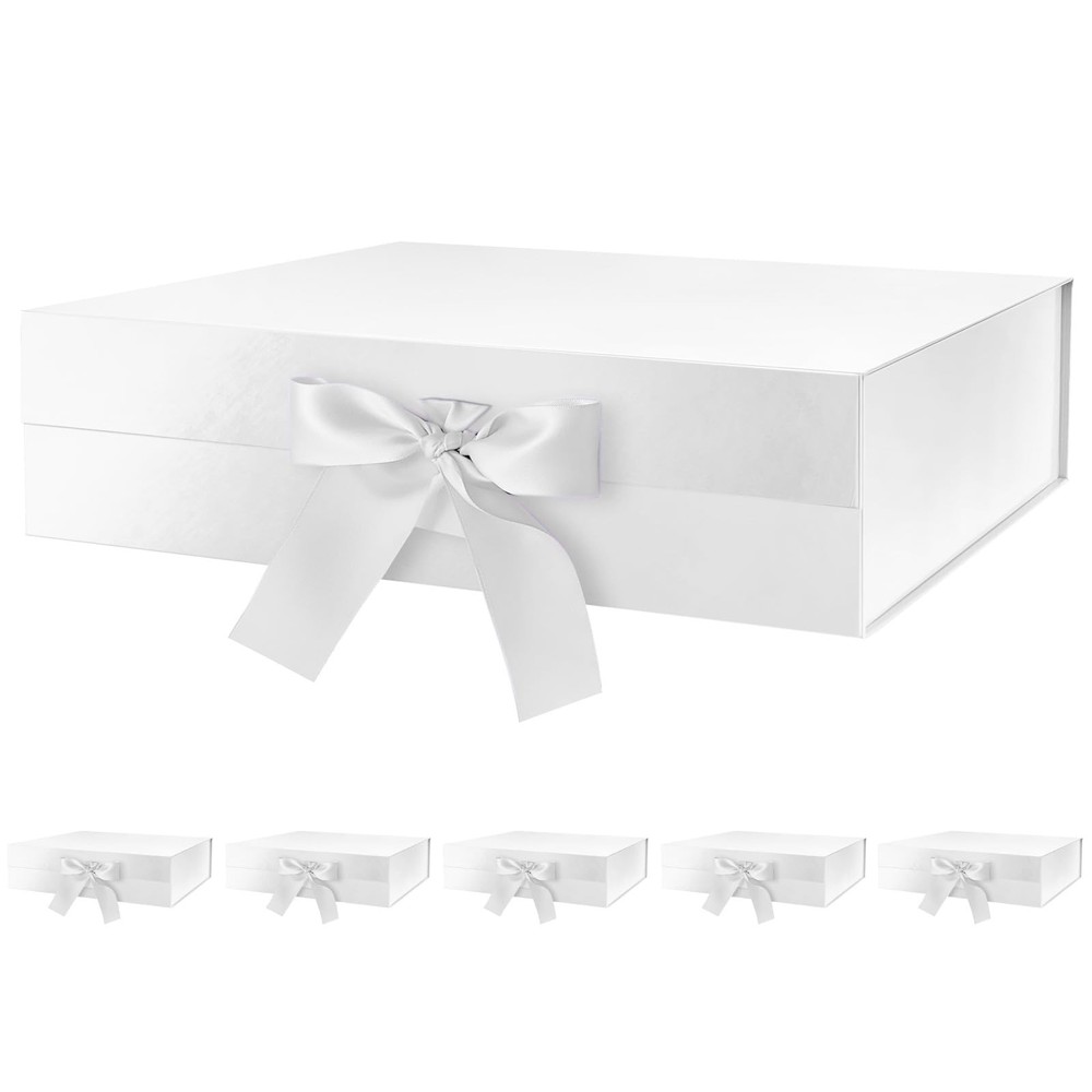 6 Large Gift Boxes with Lids for Present 13x9.7x3.4 Inches, White Magnetic Gi...