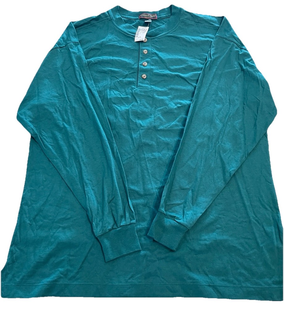 Vtg 90s Cross Creek Long Sleeve Henley Men L Green Outdoors Cotton USA Made NWT