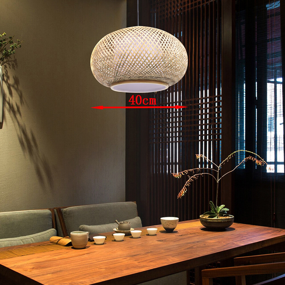 Bamboo Wicker Vintage Rattan Lantern Pendant Light Ceiling Hanging Lamp Fixture