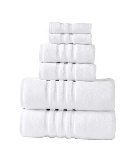 Luxury 6-Piece White Towel Set - 700 GSM 100% Cotton - 2 Bath Towels 2 Hand Towels 2 Washcloths