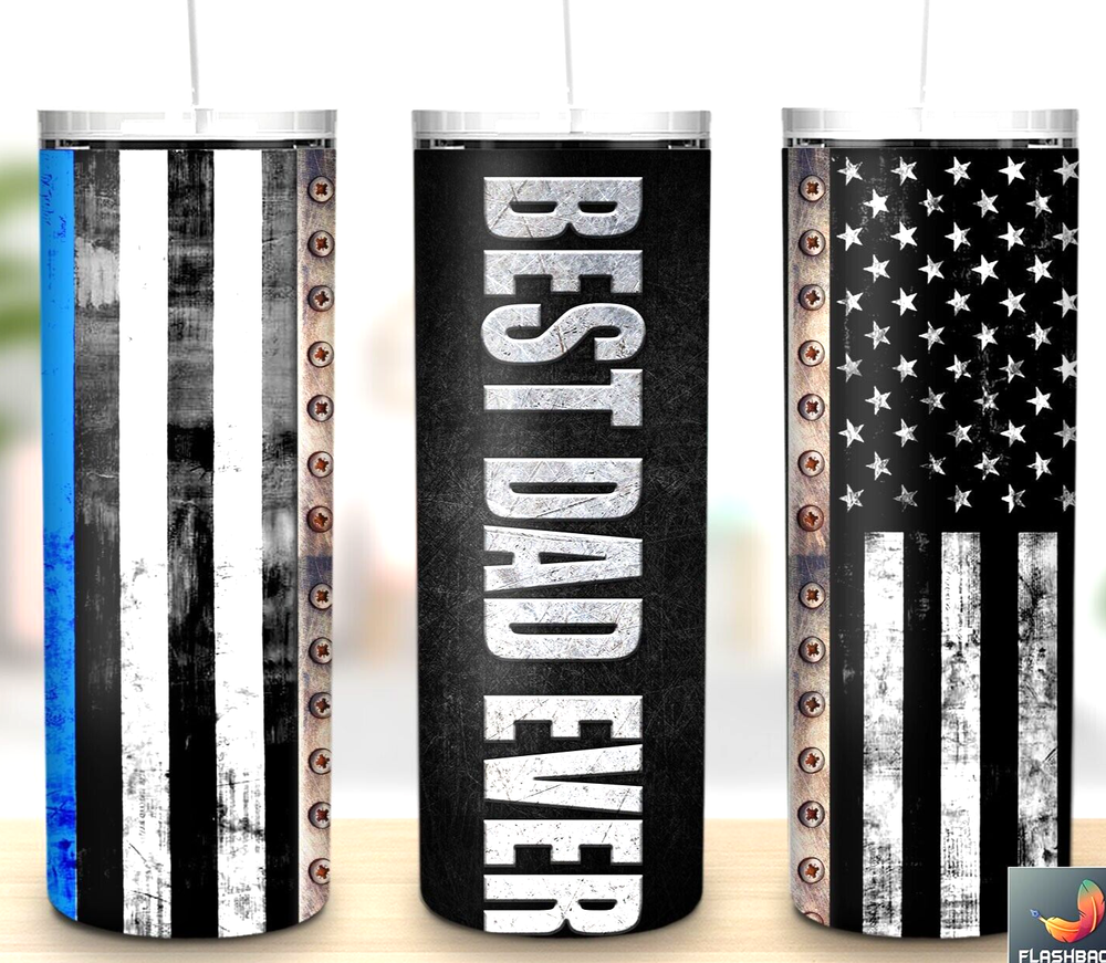 Fathers Day Police Best Dad Multicolor 20oz Insulated Tumbler Lid Straw New