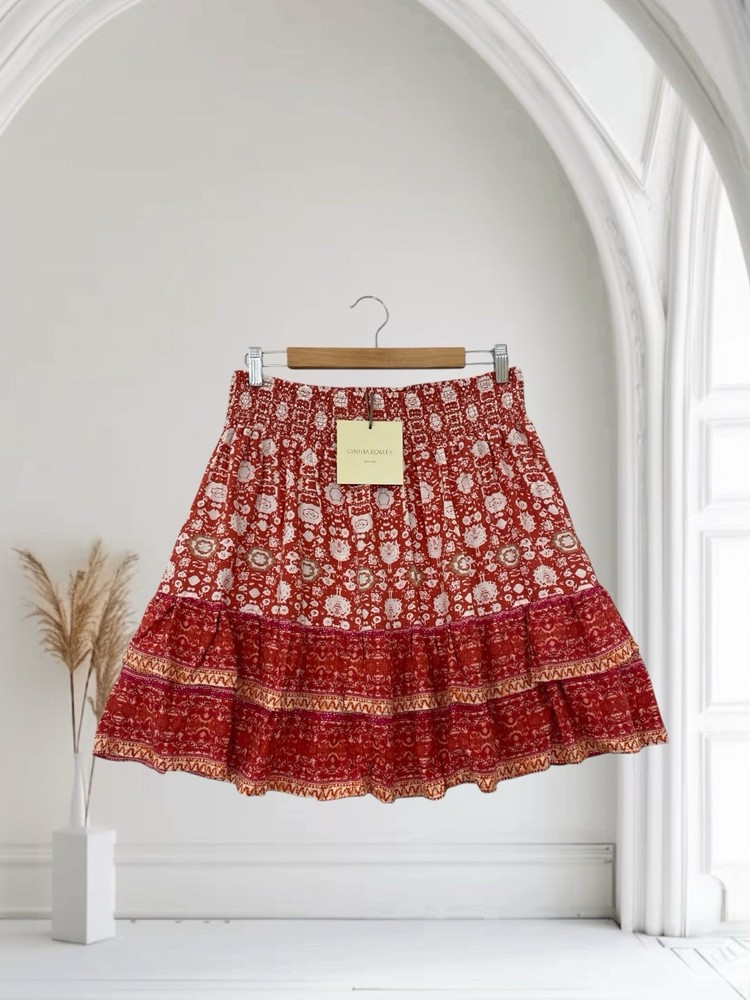 Cynthia Rowley Floral Smocked Mini Skirt Women Size Large Boho Chic NWT