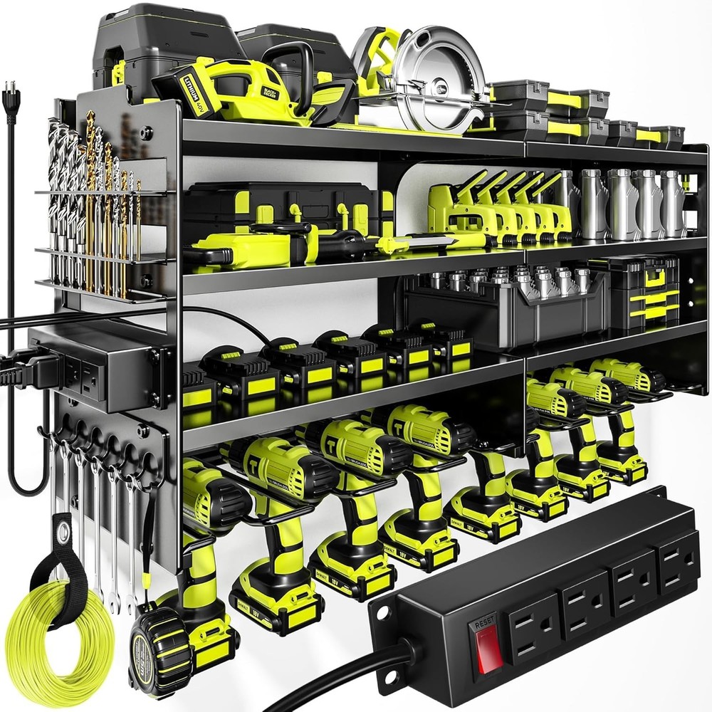 Heavy Duty 4-Layer Wall Mount Power Tool Organizer with Charging Station
