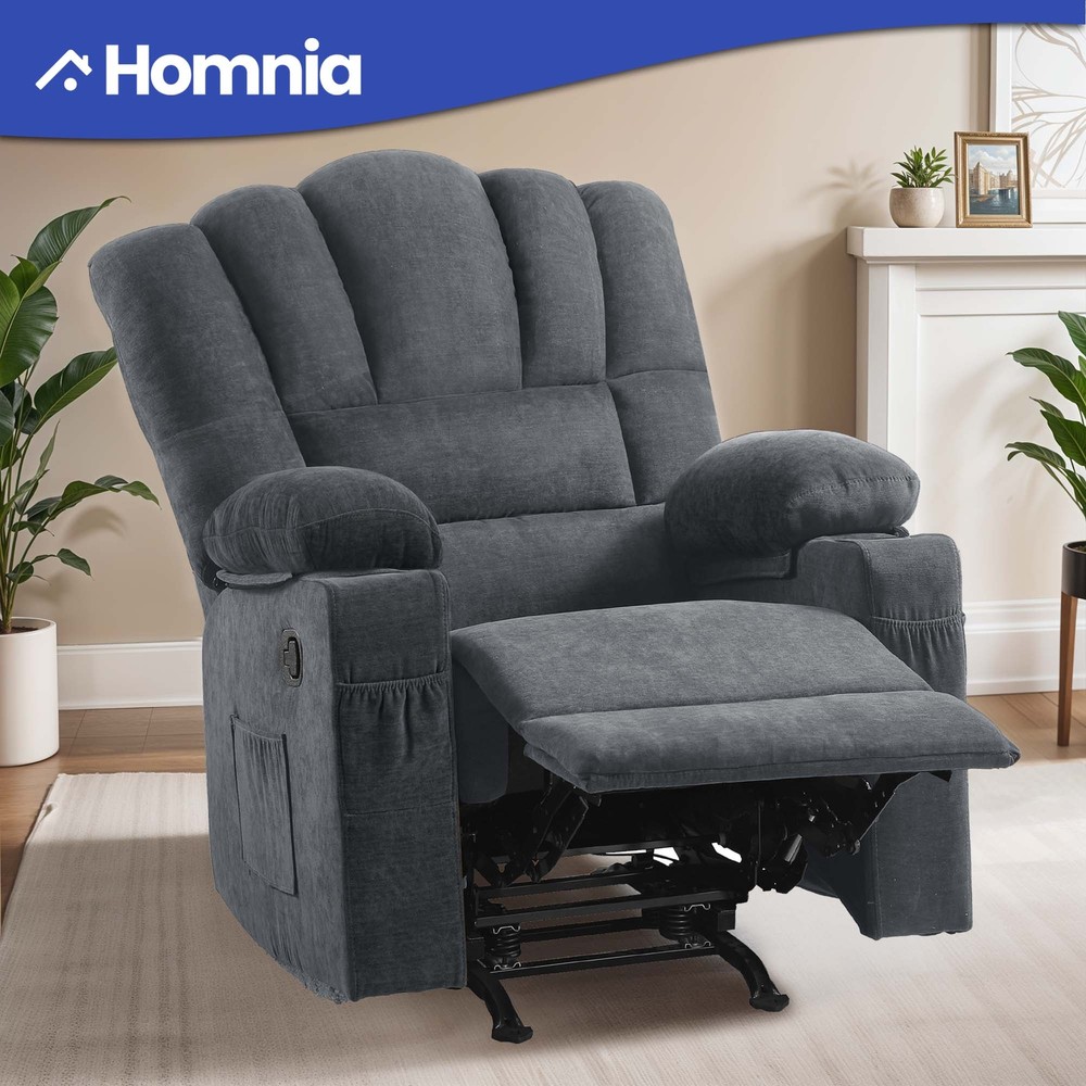 Elderly Heating Massage Sofa with Manual Recliner Rocking Chair USB & Cup Holder