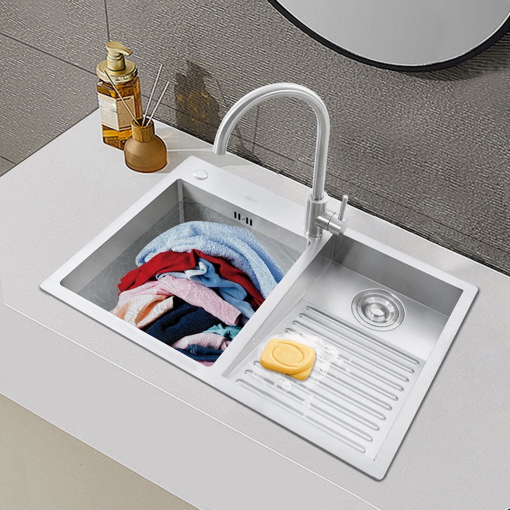 Drop-In Stainless Steel Double Bowl Utility Sink Faucet for Kitchen Bar Laundry US Made Durable Design