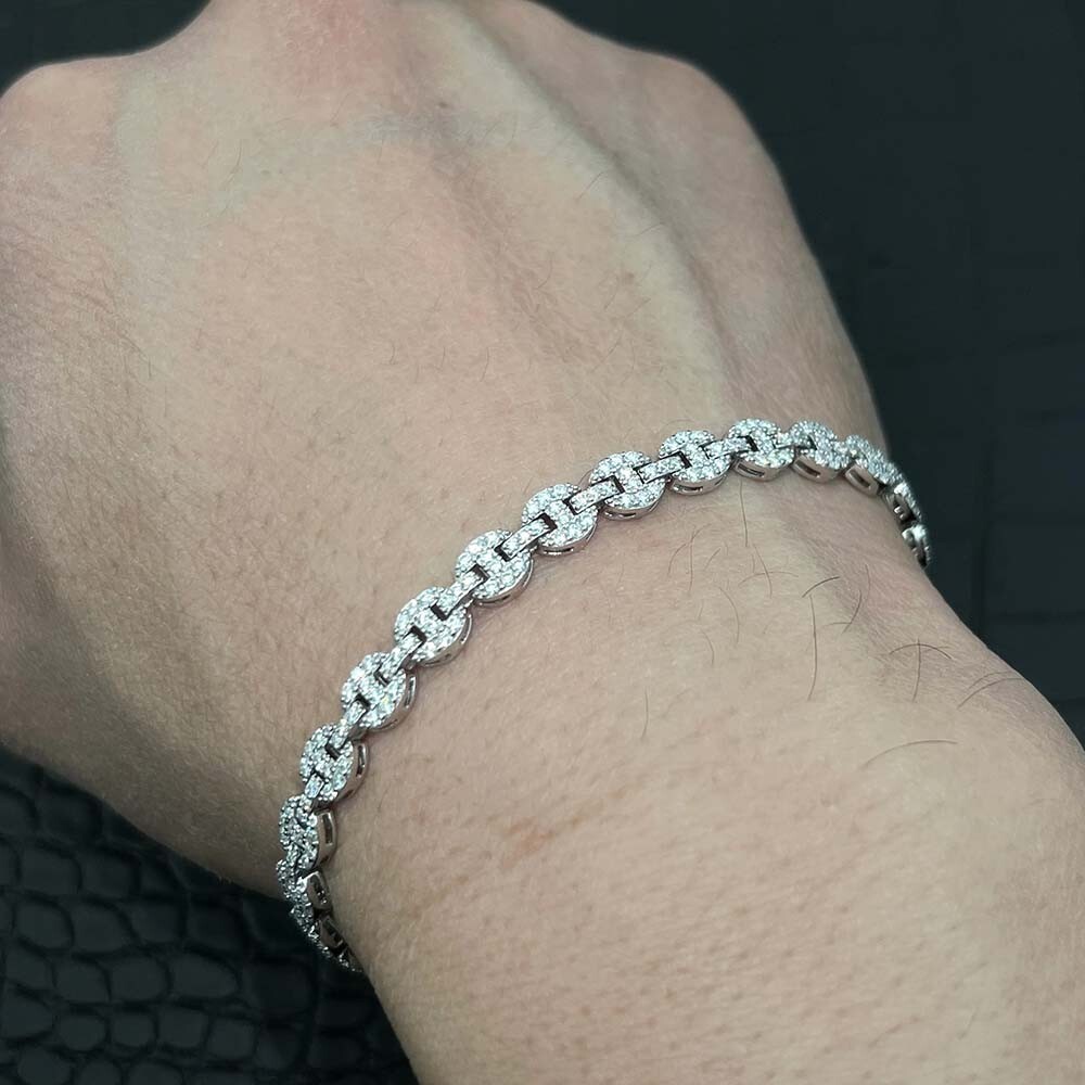 4.50 Ct D/FL Moissanite 14K White Gold Plated Link 6 MM Men's Bracelets 8
