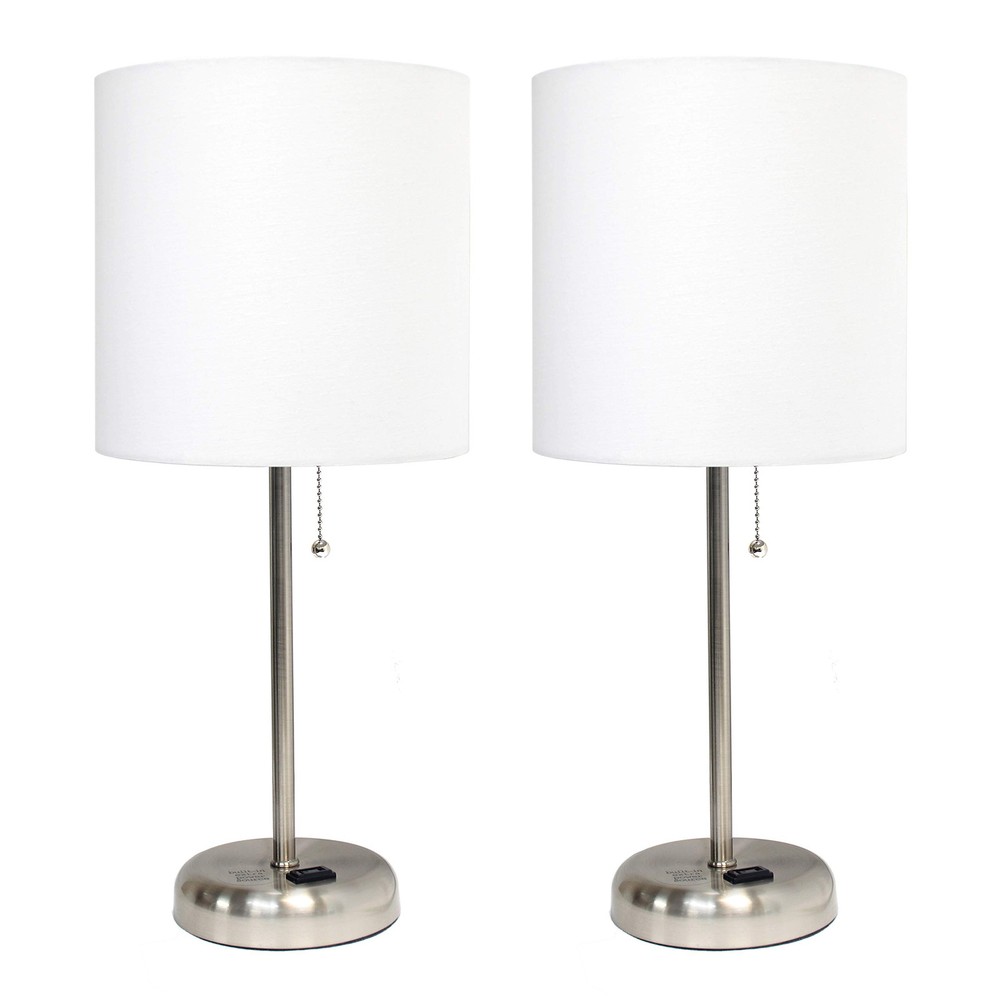 LT2024-WHT Brushed Steel Drum Desk Lamp with USB Charging Outlet and Adjustable Design