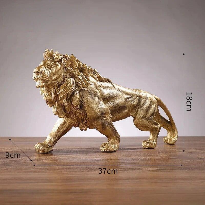 Figurine Animal Lion Novelty Resin Carved Medium Modern Gold Free Stand Decor.