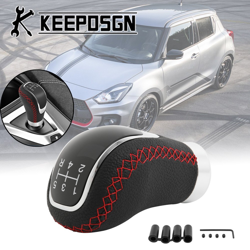 For Suzuki Swift Manual Car Gear Shift Knob 5 Speed Leather Black Red Protector