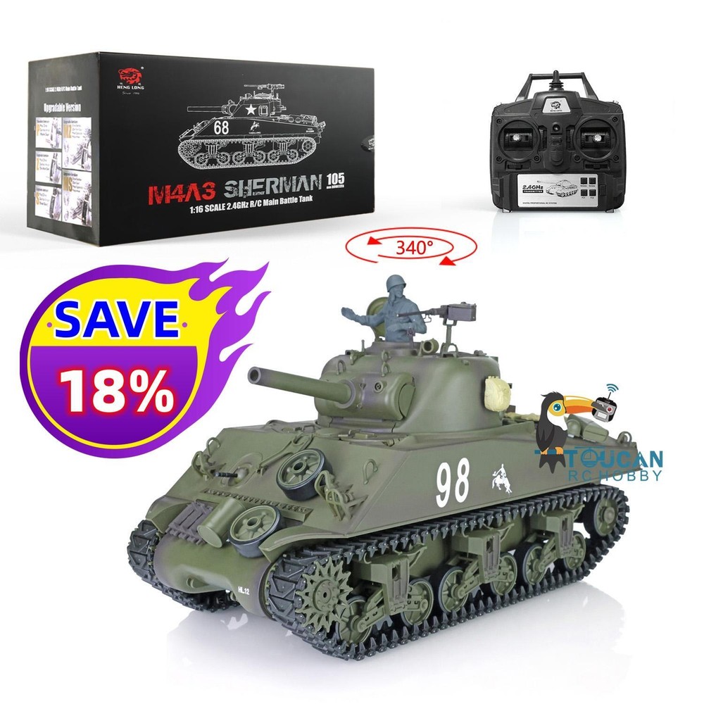 Henglong 1:16 RC Tank M4A3 Sherman 3898 Radio Control RTR Model Infrared Combat