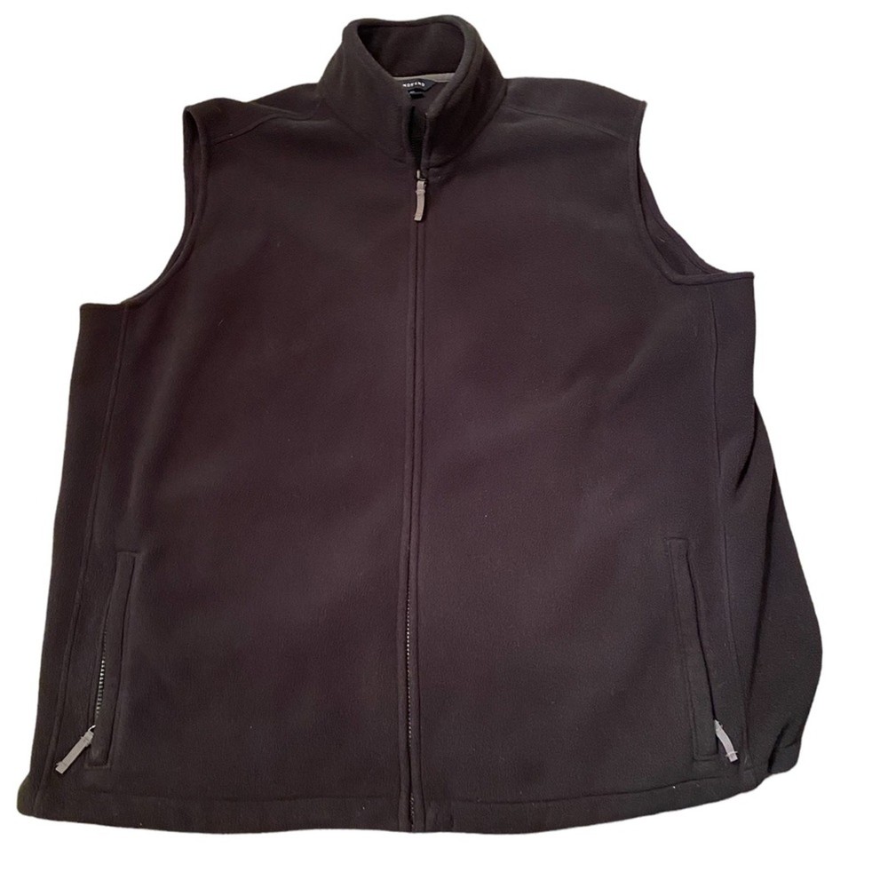 Lands End Mens XL ThermaCheck Polar Fleece Vest Black 46/48
