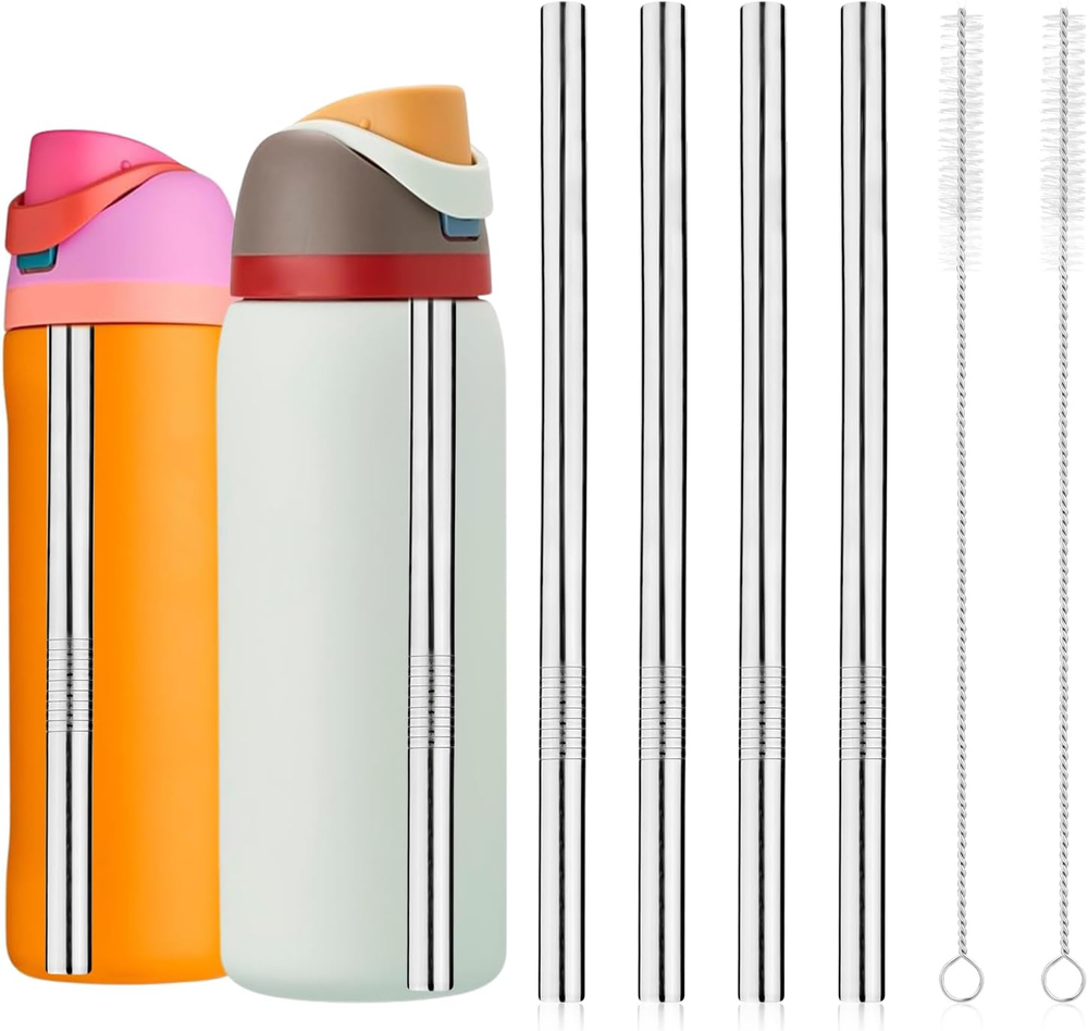 4Pcs Metal Straw Replacement for Owala Water Bottle Includes 2 Straw Cleaners