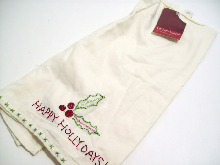 Handmade Happy Holidays Embroidered Kitchen Towels Set of 4