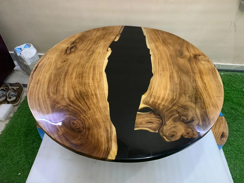 Black River Epoxy Dining Table | Round Dining Table | Kitchen Table | Patio Deco