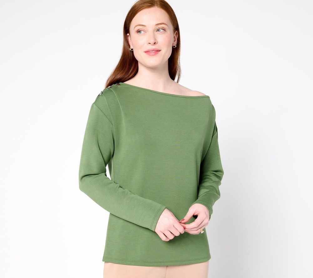BEAUTIFUL by Lawrence Zarian Women's Top Sz M Asymmetric Boatneck Green A680697