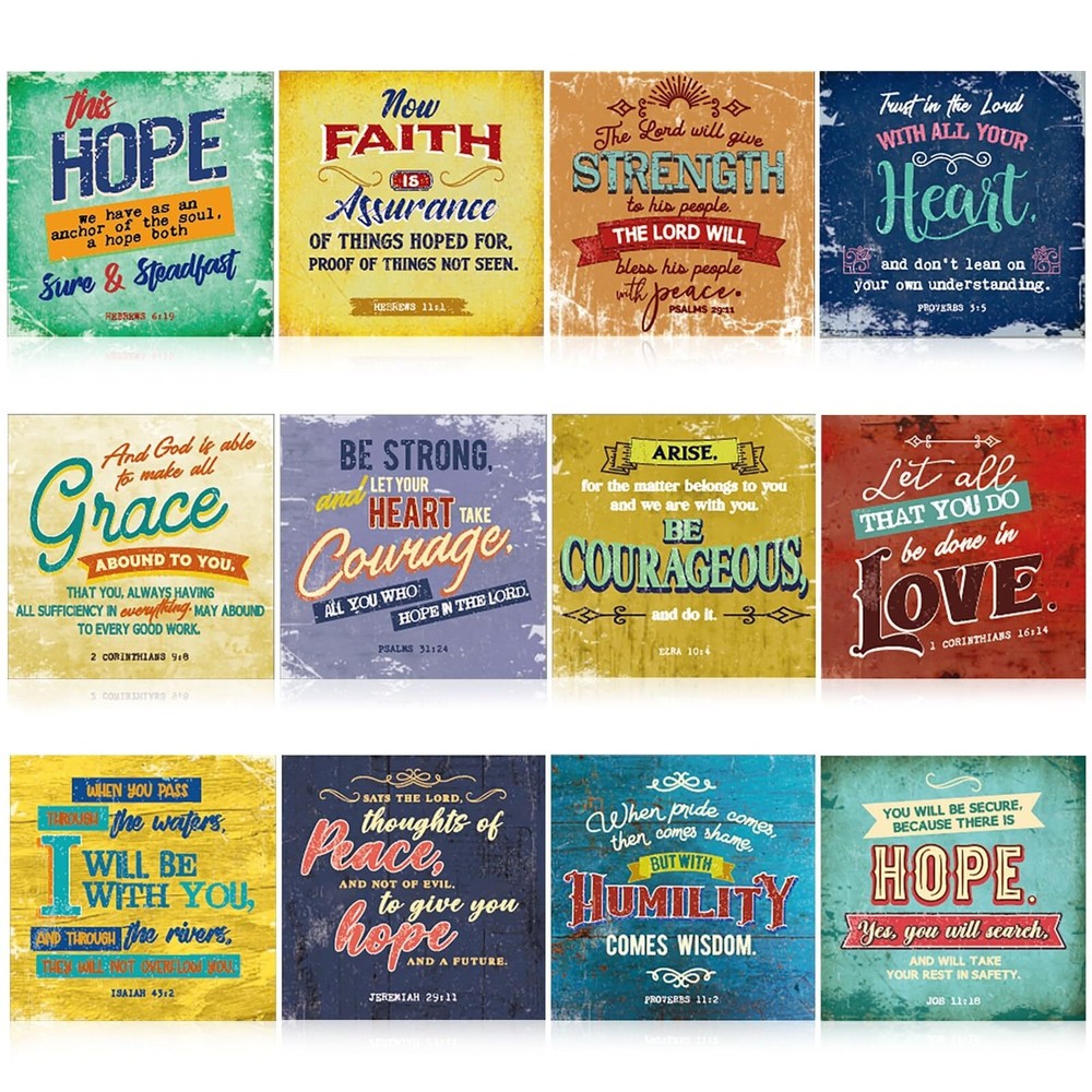 Bright Creations 12 Pack Christian Motivational Bible Verse Posters - 12x12 R...