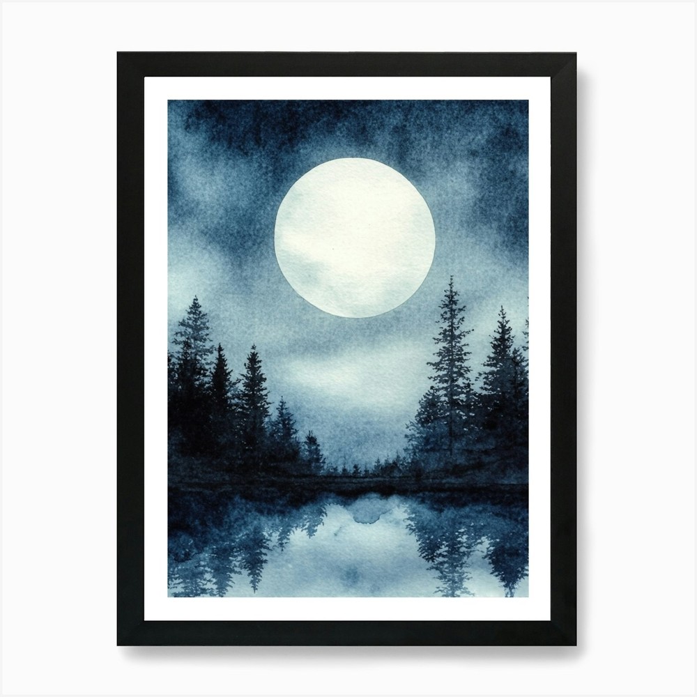Full Moon In The Forest 2 Art Print Framed Wall Art Poster Canvas Print Picture