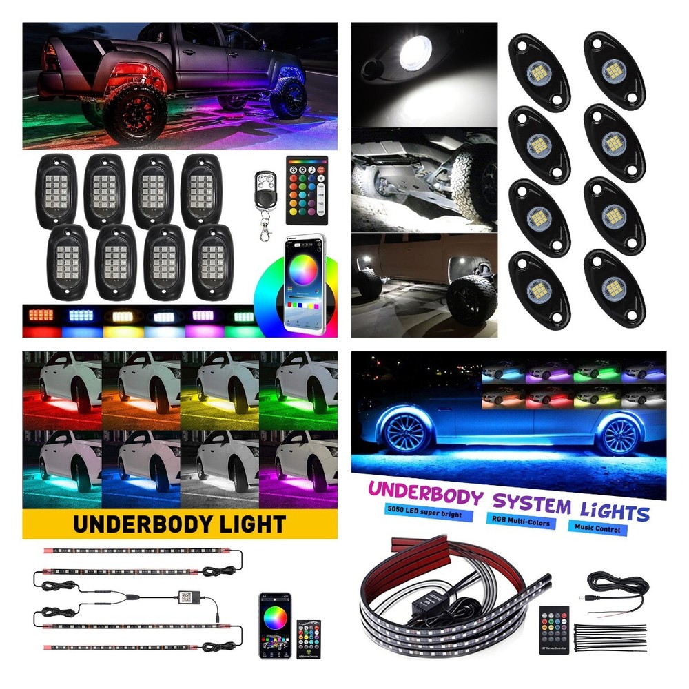 RGB/White Car Strip LED Tube Underglow System Underbody Neon Light Kit Wireles M