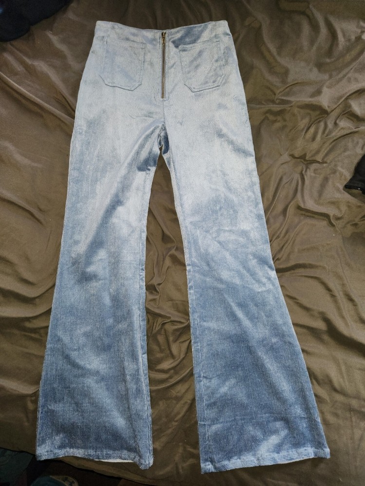 Wild Honey Blue Corduroy Pants High Waisted Flared bottom Womens LARGE