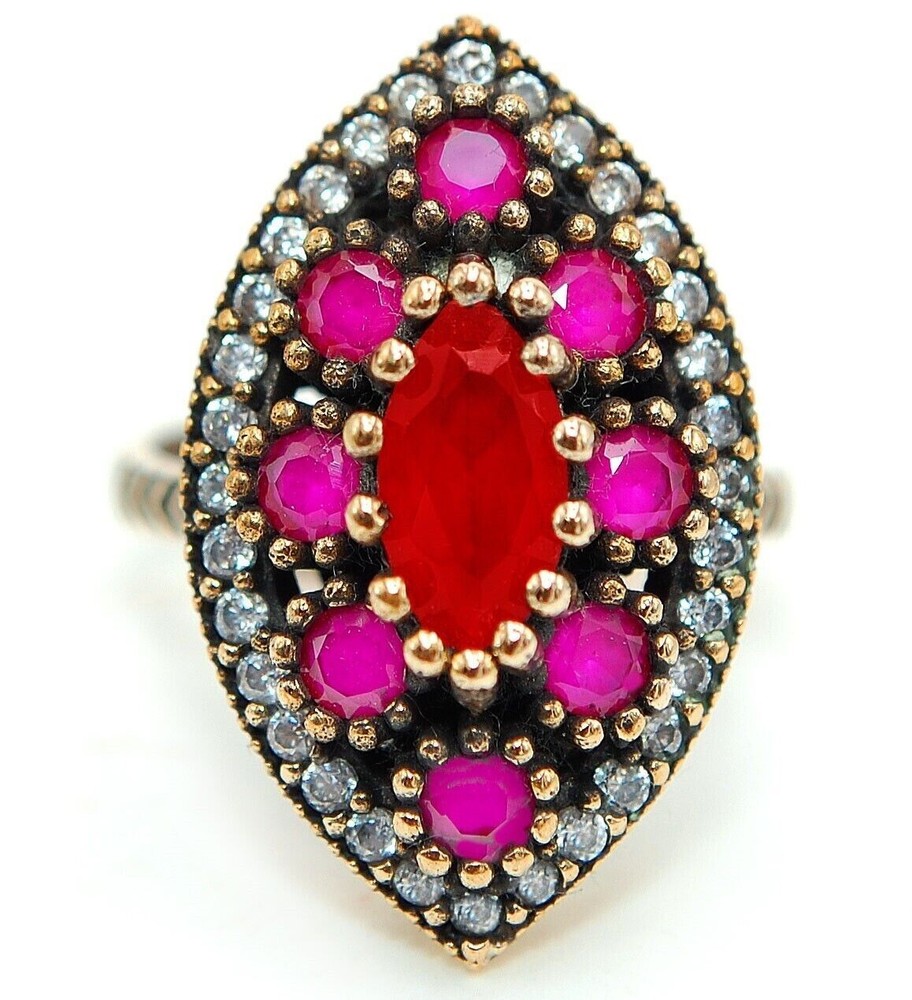 3CT Treated Ruby Ottoman Empire Style Sterling Silver Ring Size 8 H1-3