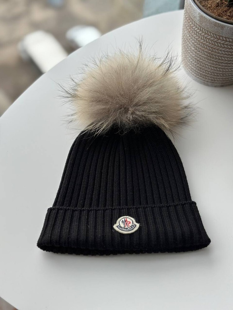 Moncler Womens Real Fur Hat Size Small Cozy Winter Beanie