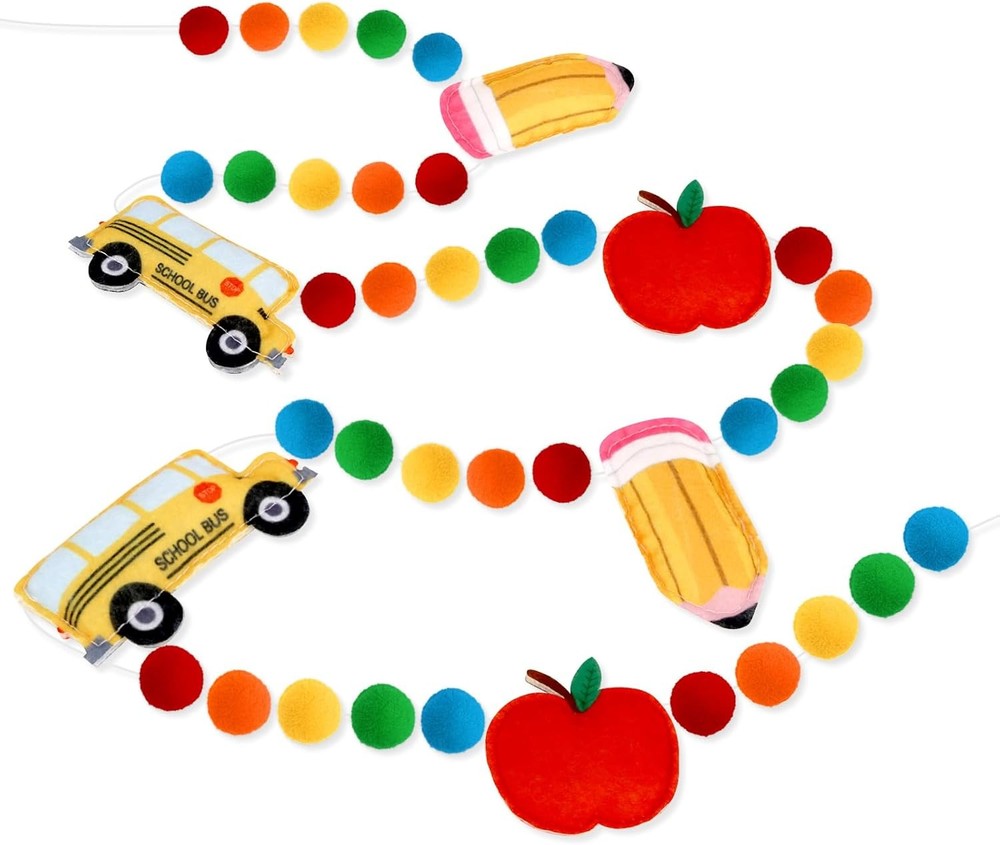 Colorful 7.5 Ft Back to School Felt Banner with Pencils Apples and Bus-image