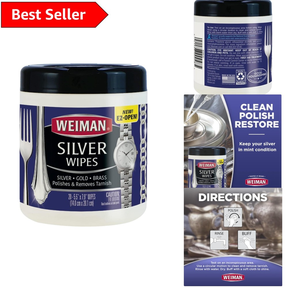 Tarnish Remover Wipes for Silver Gold Antique Jewelry 20 Count