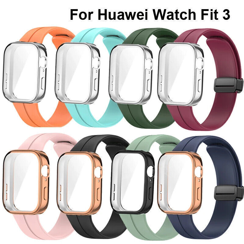 Correa de silicona magnética de repuesto para Huawei Watch Fit 3 + Funda TPU