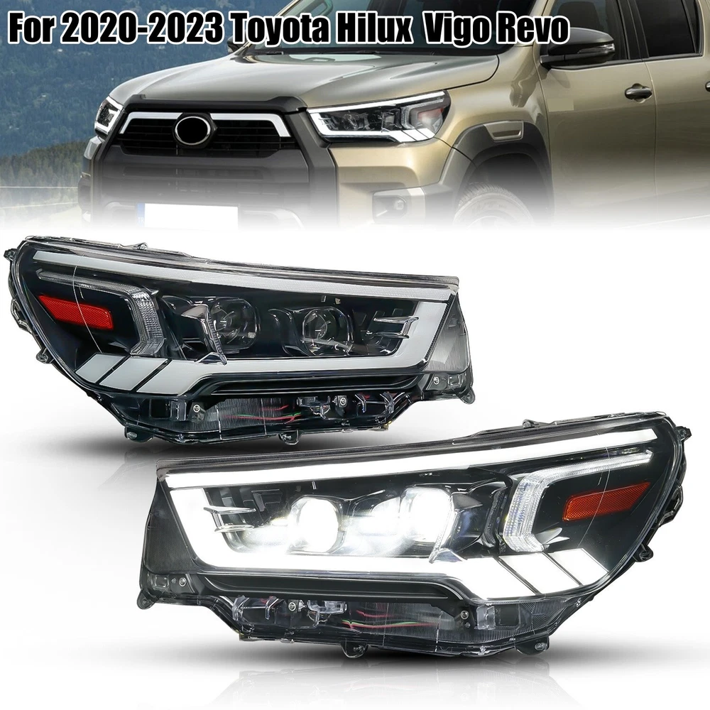 Pair LED Headlight Upgrade For Toyota Hilux 2020-2023 Vigo Revo DRL Projector