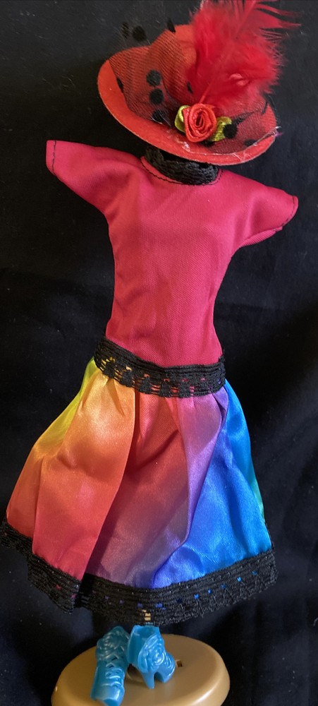 Beautiful Barbie Red Top Rainbow Bottom dress Matching fedora and shoes